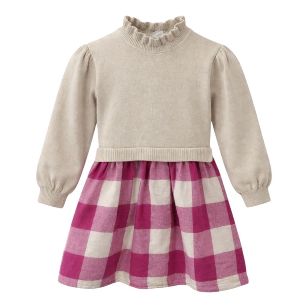 Gap Purple Tan Flannel Plaid Ruffle Sweater Dress Toddler Girls Size 5